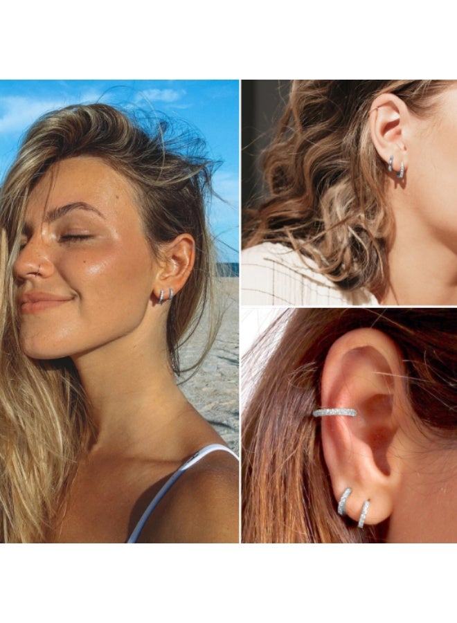 Cartilage Daith Earrings For Women Small 14K Gold Plated Hoop Hypoallergenic Helix Piercing Huggie Surgical Steel Diamond Implant Cubic Zirconia Prom Gift Jewelry - Image 3