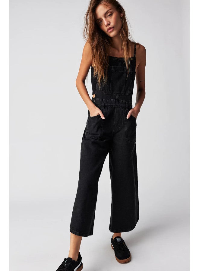 Jiajun Pregnant Women's Hip-lifting Slightly Chubby Wide-leg Suspender Pants Women's Autumn And Winter  Sling Jumpsuit Women's Jeans