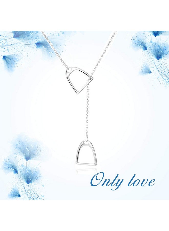 YFN Jewelry 925 Sterling Silver Simple Double Horse Stirrup Lariat Necklace Gift Birthday Day Jewelry 18" For Mom Women Wife - Image 2