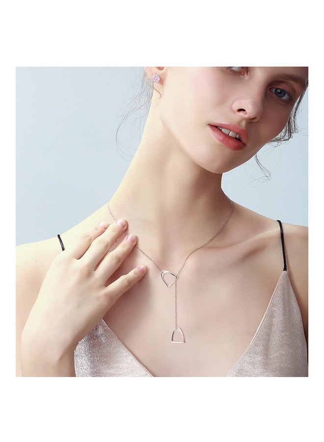 YFN Jewelry 925 Sterling Silver Simple Double Horse Stirrup Lariat Necklace Gift Birthday Day Jewelry 18" For Mom Women Wife - Image 4