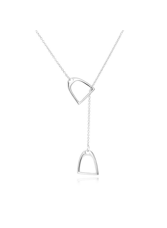YFN Jewelry 925 Sterling Silver Simple Double Horse Stirrup Lariat Necklace Gift Birthday Day Jewelry 18" For Mom Women Wife - Image 1