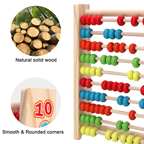 Sealive Classic Wooden Abacus for Kids Math, Educational Counting Toy with 100 Beads, 123 Learning Number Abacus for Toddler, Mathematics Toy Beads Game for Preschool Children Kindergarten - Image 4