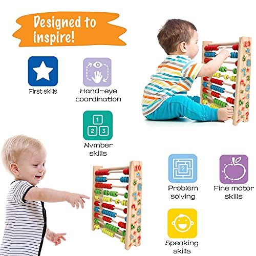 Sealive Classic Wooden Abacus for Kids Math, Educational Counting Toy with 100 Beads, 123 Learning Number Abacus for Toddler, Mathematics Toy Beads Game for Preschool Children Kindergarten - Image 2