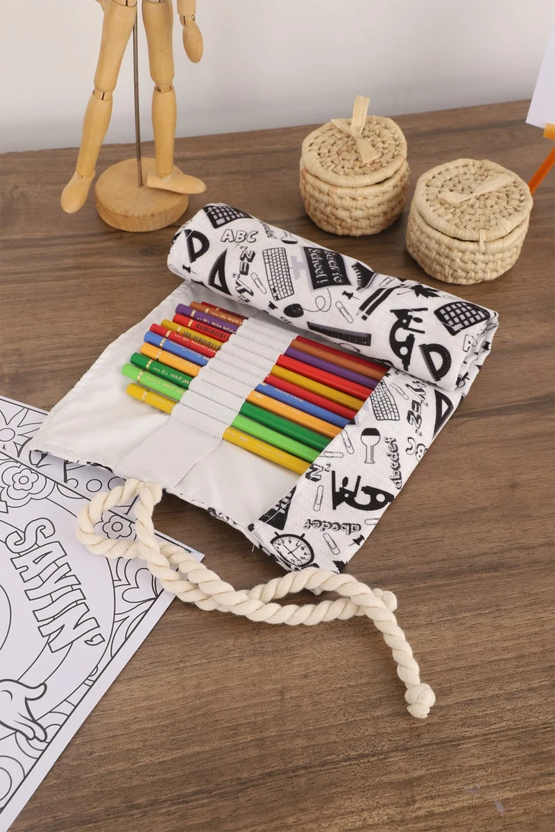 مينوفكو 36 Compartments School Student Professional Child Adult Cloth Roll Pen Holder