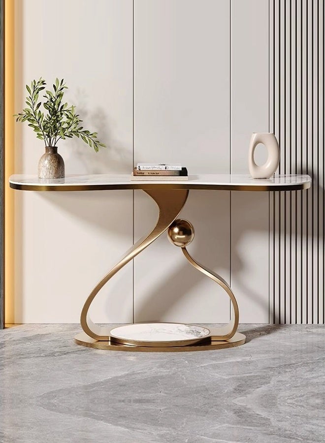 Raffine Modern Luxury Marble Top Console Table with Sculptural Gold Metal Base, Elegant Contemporary Hallway & Living Room Accent Table, Minimalist Designer Sofa Table for Entryway or Foyer – 100 × 45 × 85 cm - Image 1