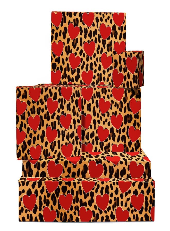 CENTRAL 23 Animal Print Wrapping Paper - Safari - 6 Sheets Of Heart Gift Wrap For Her - Leopard Wrapping Paper - Brown - For Girls Boys - Recyclable - Image 1