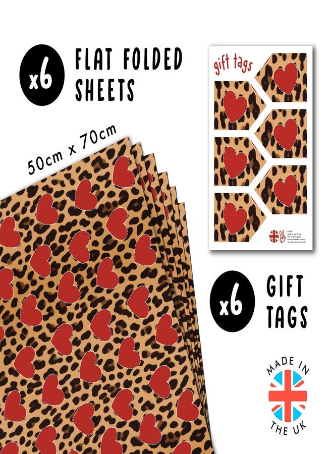 CENTRAL 23 Animal Print Wrapping Paper - Safari - 6 Sheets Of Heart Gift Wrap For Her - Leopard Wrapping Paper - Brown - For Girls Boys - Recyclable - Image 2