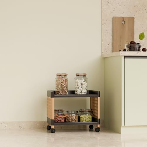 Biltoxi Plastic Multipurpose Storage Racks | 2 Shelfs Storage Organizer Racks for Home, Kitchen, Bathroom | Kitchen Trolley Rack with Wheels (Brown and Ivory) - Image 4