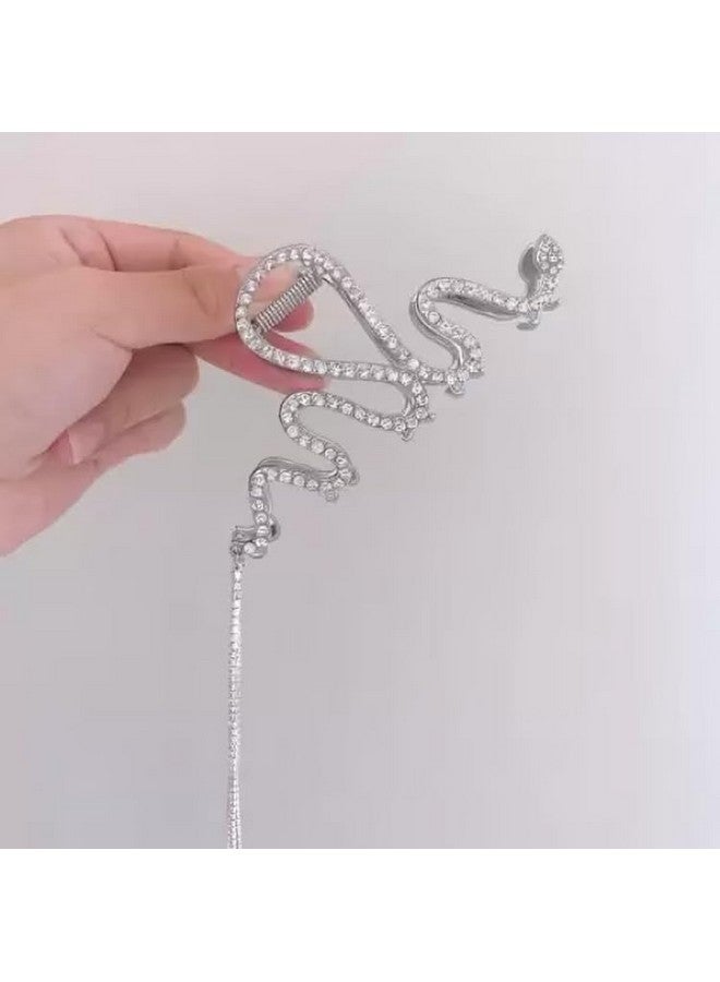FREEBIES Snake Shaped Spiral Rhinestone High Fashion Korean Hairclaw Hair Clip Hair Claw Clips for Women, Metal Silver Gold Snake Claw Clips for Thick Hair, Rhinestone Hair Jaw Clips with Glitter Tassel, Hair Accessories for Women - Image 3