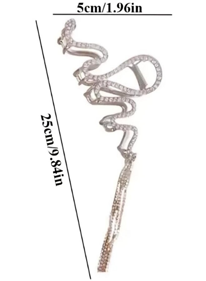 FREEBIES Snake Shaped Spiral Rhinestone High Fashion Korean Hairclaw Hair Clip Hair Claw Clips for Women, Metal Silver Gold Snake Claw Clips for Thick Hair, Rhinestone Hair Jaw Clips with Glitter Tassel, Hair Accessories for Women - Image 5