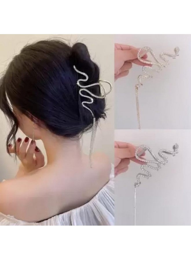 FREEBIES Snake Shaped Spiral Rhinestone High Fashion Korean Hairclaw Hair Clip Hair Claw Clips for Women, Metal Silver Gold Snake Claw Clips for Thick Hair, Rhinestone Hair Jaw Clips with Glitter Tassel, Hair Accessories for Women - Image 4