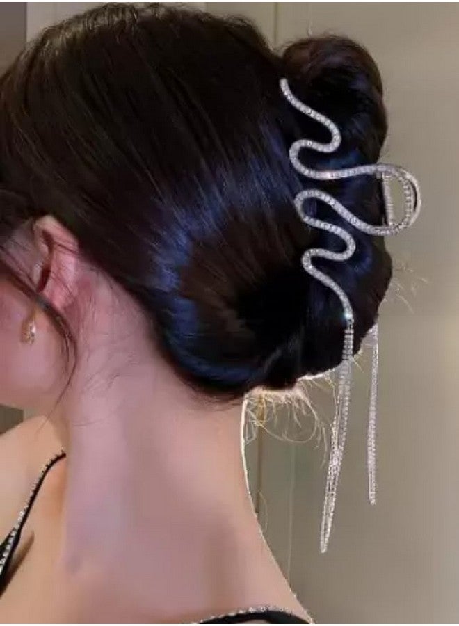 FREEBIES Snake Shaped Spiral Rhinestone High Fashion Korean Hairclaw Hair Clip Hair Claw Clips for Women, Metal Silver Gold Snake Claw Clips for Thick Hair, Rhinestone Hair Jaw Clips with Glitter Tassel, Hair Accessories for Women - Image 2