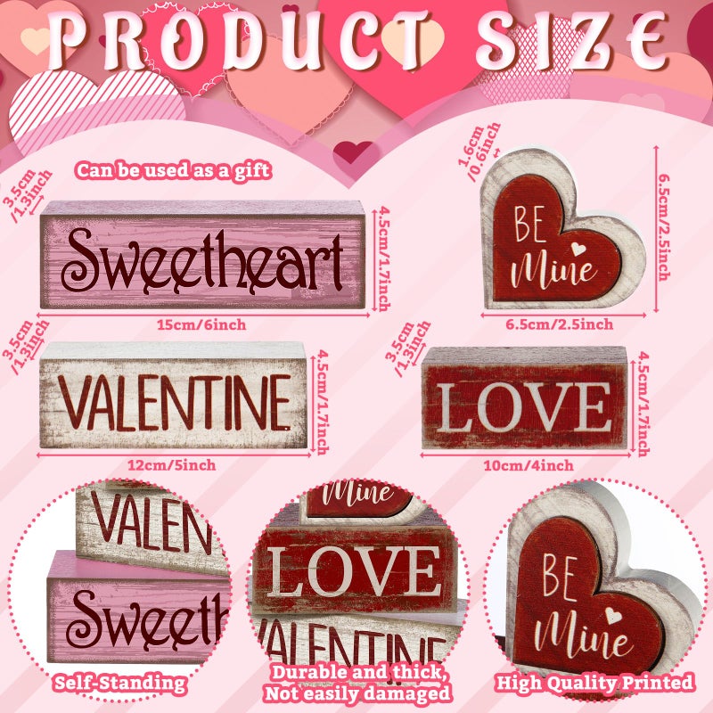 Lineshading 4 Pcs Valentine Table Decoration Wooden Be Mine Heart Decor Valentine Day Tiered Tray Decor Valentine's Day Centerpiece Red Pink White Heart Block Signs Gift for Farmhouse Home Kitchen - Image 4