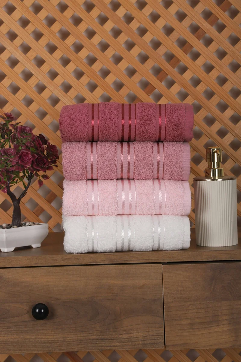 مبرا هوم Set of 4 Hand and Face Colored Towels 100% Cotton 50X90 cm Lidya