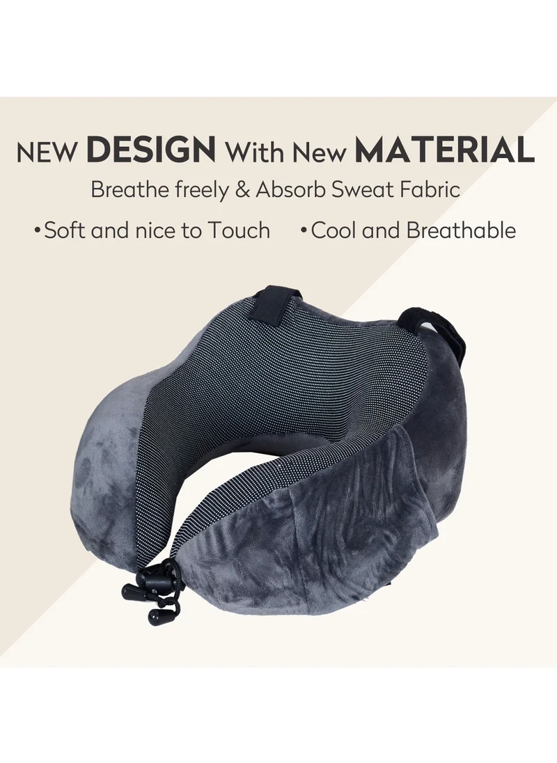 Donetella Luxury Memory Foam Travel Pillow, Dark Grey, Along With Ear Plugs And Eye Masks