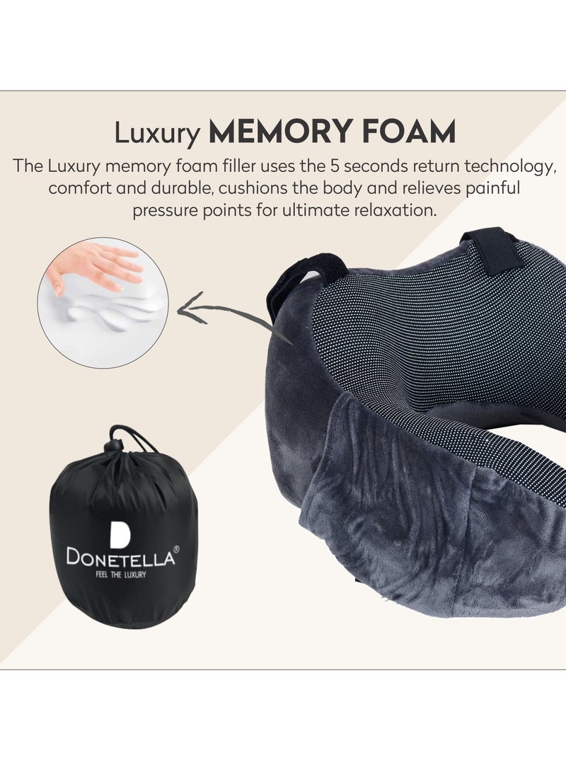 Donetella Luxury Memory Foam Travel Pillow, Dark Grey, Along With Ear Plugs And Eye Masks - Image 4