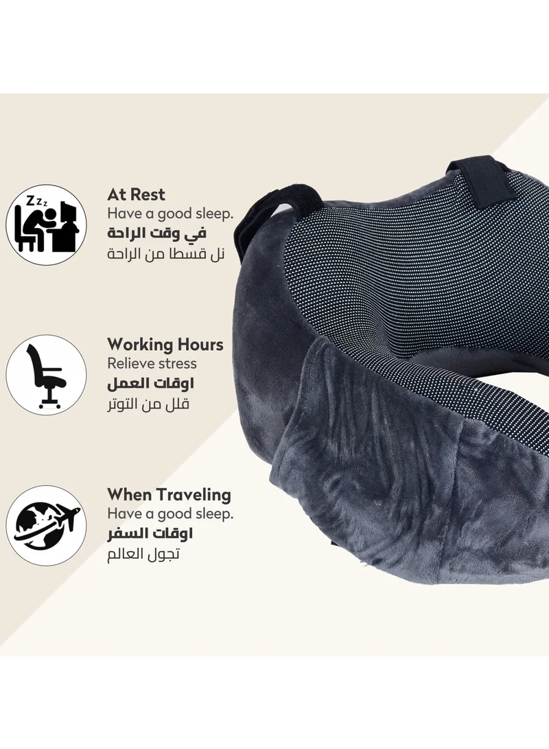Donetella Luxury Memory Foam Travel Pillow, Dark Grey, Along With Ear Plugs And Eye Masks