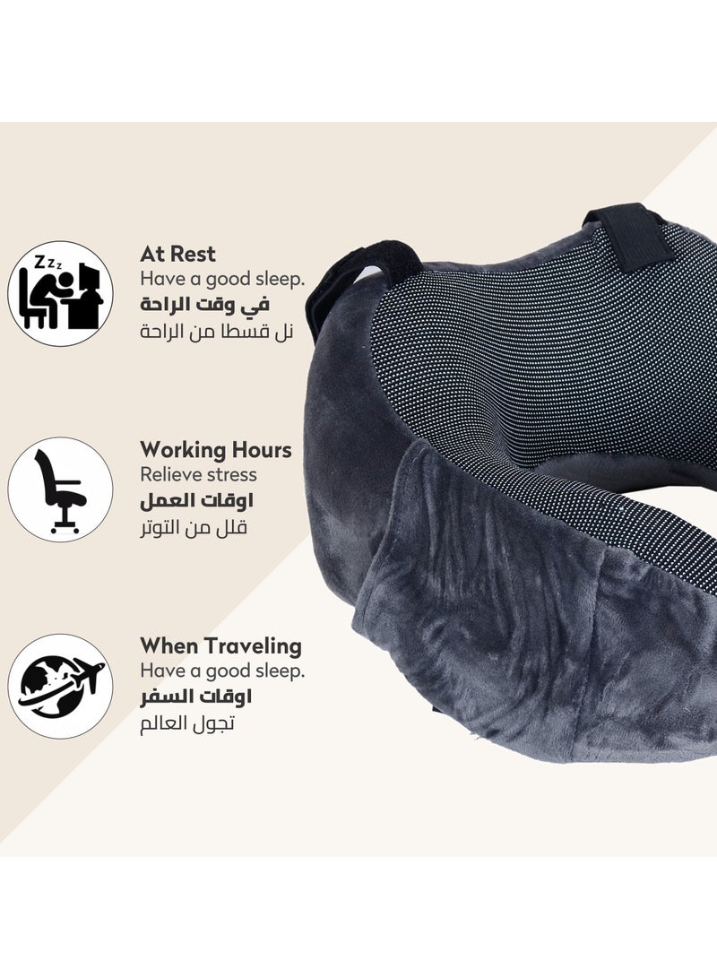 Donetella Luxury Memory Foam Travel Pillow, Dark Grey, Along With Ear Plugs And Eye Masks - Image 5