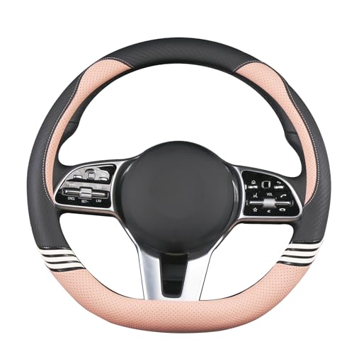 Binsheo Cute Steering Wheel Cover D Shape for Women Men Breathable Universal 15 inch,Black and Pink - Image 3