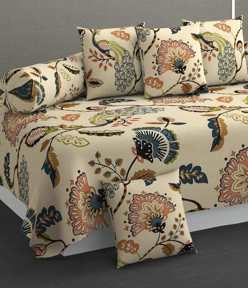 SHOMES أغطية مجموعة ديوان مطبوعة من القطن الناعم SHOMES 8 قطع 1 ملاءة سرير مفرد 60 × 90 مع 5 وسائد 16 × 16 2 أغطية وسادة 16 × 32 بيج جايفوري - Image 2