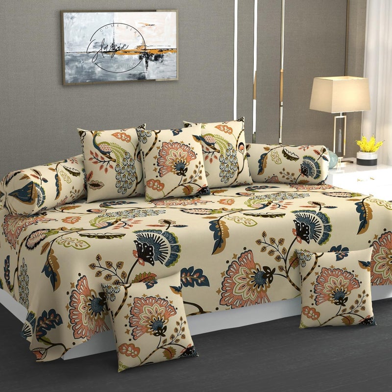 SHOMES أغطية مجموعة ديوان مطبوعة من القطن الناعم SHOMES 8 قطع 1 ملاءة سرير مفرد 60 × 90 مع 5 وسائد 16 × 16 2 أغطية وسادة 16 × 32 بيج جايفوري - Image 1