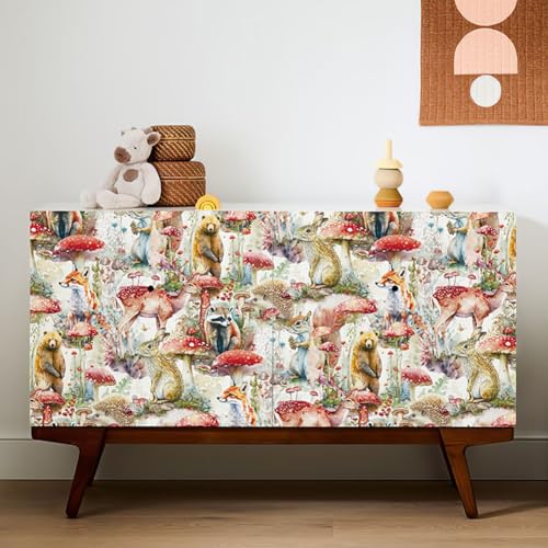WY-BSO Adhesive Shelf Liner,Mushrooms and Animals Contact Paper for Cabinets,Vinyl Film Decorative Drawer Liner for Bedroom Dresser Sticker 17.3 inch x 118 inch (Colorful, 118x17.3inch) - Image 3