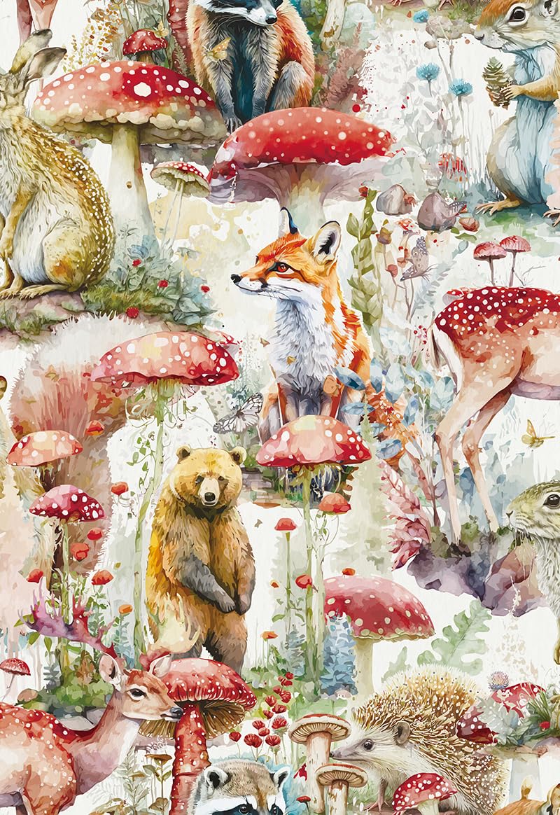 WY-BSO Adhesive Shelf Liner,Mushrooms and Animals Contact Paper for Cabinets,Vinyl Film Decorative Drawer Liner for Bedroom Dresser Sticker 17.3 inch x 118 inch (Colorful, 118x17.3inch) - Image 1
