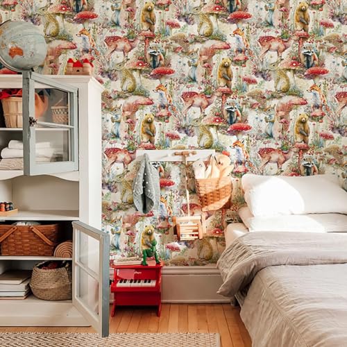 WY-BSO Adhesive Shelf Liner,Mushrooms and Animals Contact Paper for Cabinets,Vinyl Film Decorative Drawer Liner for Bedroom Dresser Sticker 17.3 inch x 118 inch (Colorful, 118x17.3inch) - Image 5