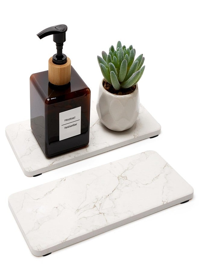 Deceram 2 Pcs Water Absorbing Stone Drying Trays for Bathroom Sink Kitchen Counter Soap Dish Dispenser Sponge Holder White Ceramic Bathroom Vanity Quick Dry Stone Mat for Kitchen Sink Marble Diatomite Tray - Image 1