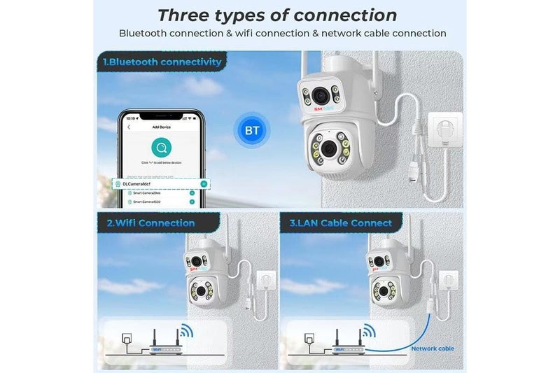 smars 4+4 MP Dual Lens WiFi IP PTZ Camera | Outdoor Wireless CCTV Security Camera | Audio and Video Monitoring | Colour Night Vision | NVR Supports | 360° PTZ Control | IP66 Waterproof - Image 4