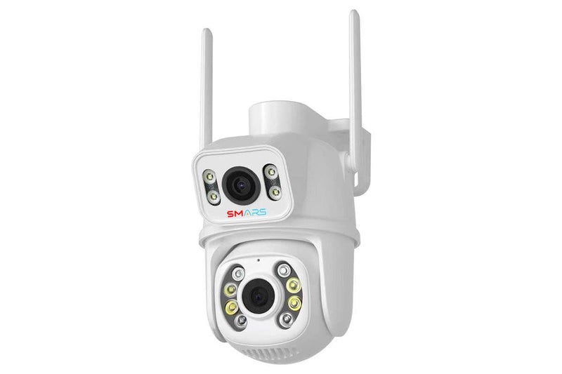 smars 4+4 MP Dual Lens WiFi IP PTZ Camera | Outdoor Wireless CCTV Security Camera | Audio and Video Monitoring | Colour Night Vision | NVR Supports | 360° PTZ Control | IP66 Waterproof - Image 1