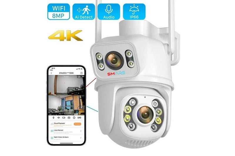smars 4+4 MP Dual Lens WiFi IP PTZ Camera | Outdoor Wireless CCTV Security Camera | Audio and Video Monitoring | Colour Night Vision | NVR Supports | 360° PTZ Control | IP66 Waterproof - Image 3