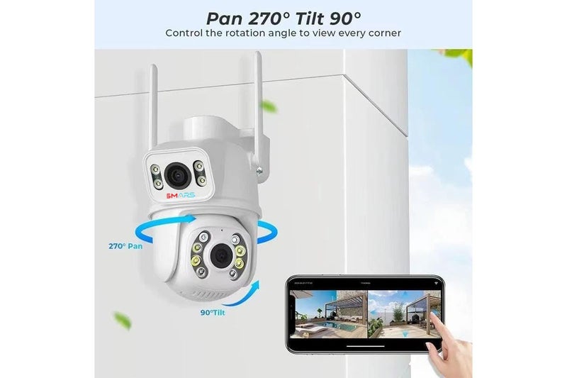 smars 4+4 MP Dual Lens WiFi IP PTZ Camera | Outdoor Wireless CCTV Security Camera | Audio and Video Monitoring | Colour Night Vision | NVR Supports | 360° PTZ Control | IP66 Waterproof - Image 2