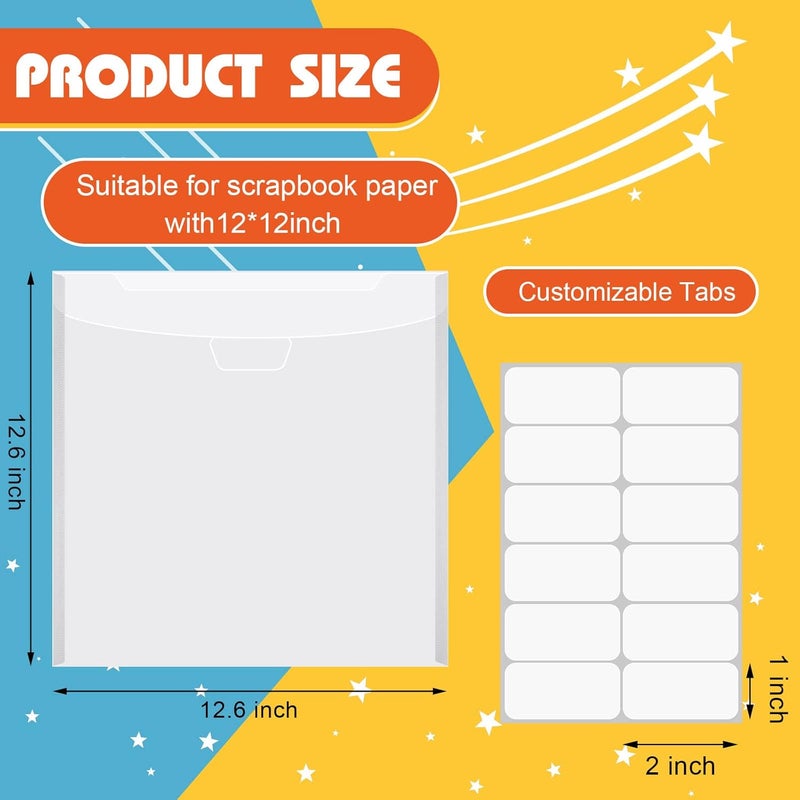Henoyso 36 Pcs 12 x 12 Inch Scrapbook Paper Storage Scrapbook Paper Organizer Clear Loading Files Plastic Paper Holder with 4 Sheets Clear PVC Customizable Tabs for Holding Paper, Vinyl Paper, Photos - Image 2