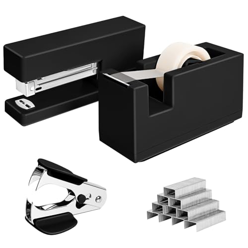 Yzkula 1 Desktop Stapler & 1 Tape Dispenser - 25 Sheet Capacity with 830 Staples and Staple Remover, Non-Slip for Office,School, Home & Classroom, Black(Tape not Included) - Image 1