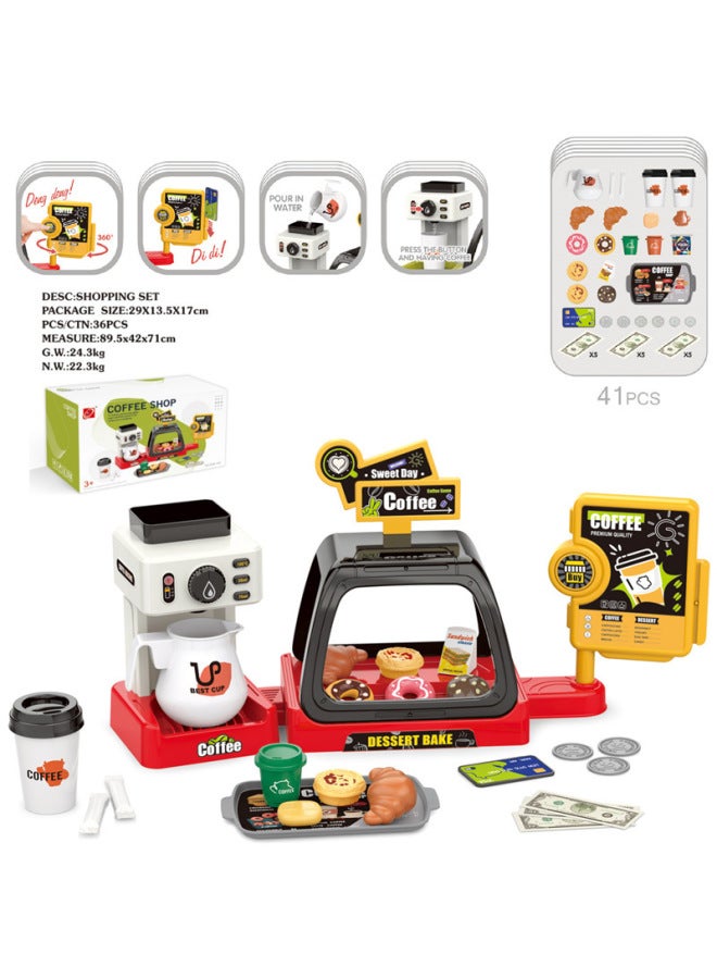 Children's Play House Simulation Sound Light Water Dispensing Coffee Machine Candy Ice Cream Shopping Cart Toy Combination-Color:668-143 3-in-1 Black And Red (with Sound, Manual Water, 2 AA For Display) 0.62kg  - Image 1