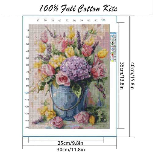 DYAIANGMU Stamped Cross Stitch Kits for Adults Beginner,Flower Counted Cross Stitch Kits Printed Stitching Cute Patterns Dimensions Needlepoint Art Crafts Embroidery Kits for Adults Beginners (15.7x11.8 inch) - Image 2