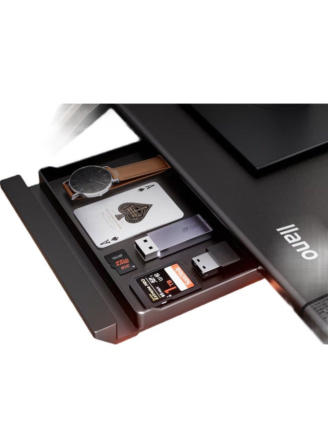 llano حامل شاشة لانو، حامل لابتوب، رف تخزين متعدد الوظائف، حامل شاشة كمبيوتر مكتبي مع قاعدة درج، منظم تخزين لوحة المفاتيح - Image 3