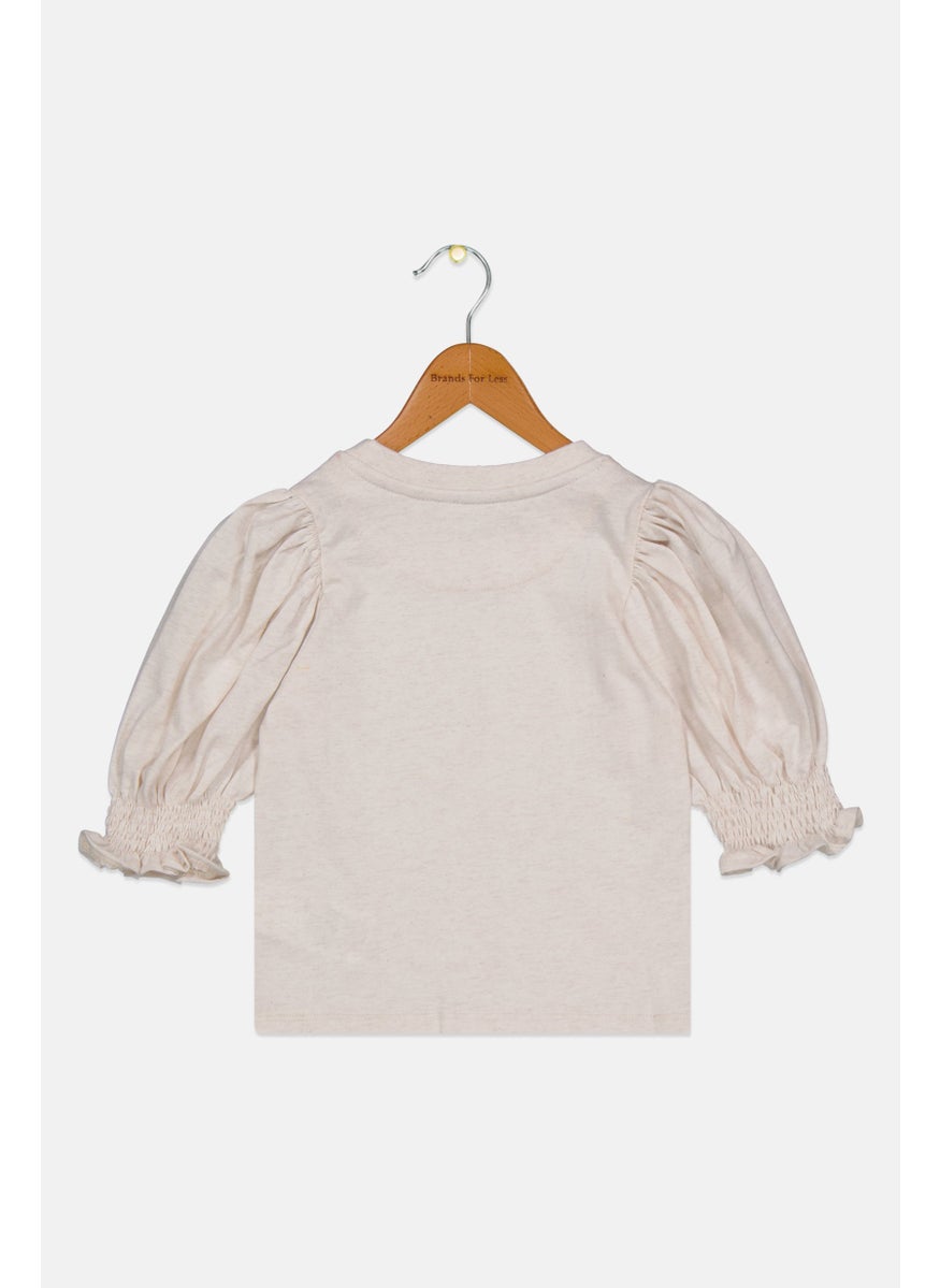 Joe's Toddlers Girl Crew Neck Puffed Sleeve Heather Top, Beige  - Image 2