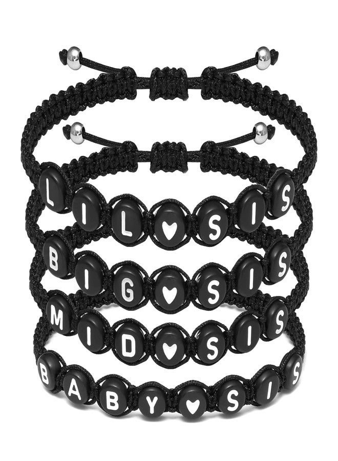 seensea Big Sis Middle Sis Little Sis Bracelets Set of 4 Sisters ID Bracelets Initial Adjustable Bracelets Daughter Friends Friendship Jewelry For Christmas (Sisters bracelet set for 4) - Image 1