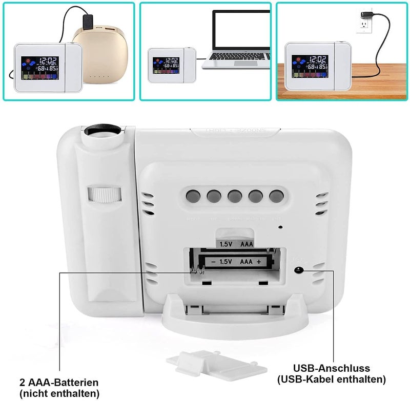 RANJIMA Projection Alarm Clock, Projector Clocks with LED Projection, Projector Alarm Clock for Bedroom, Digital Alarm Clock with USB Charging Port, Clock Projector with LCD Display for Bedroom Office - Image 5