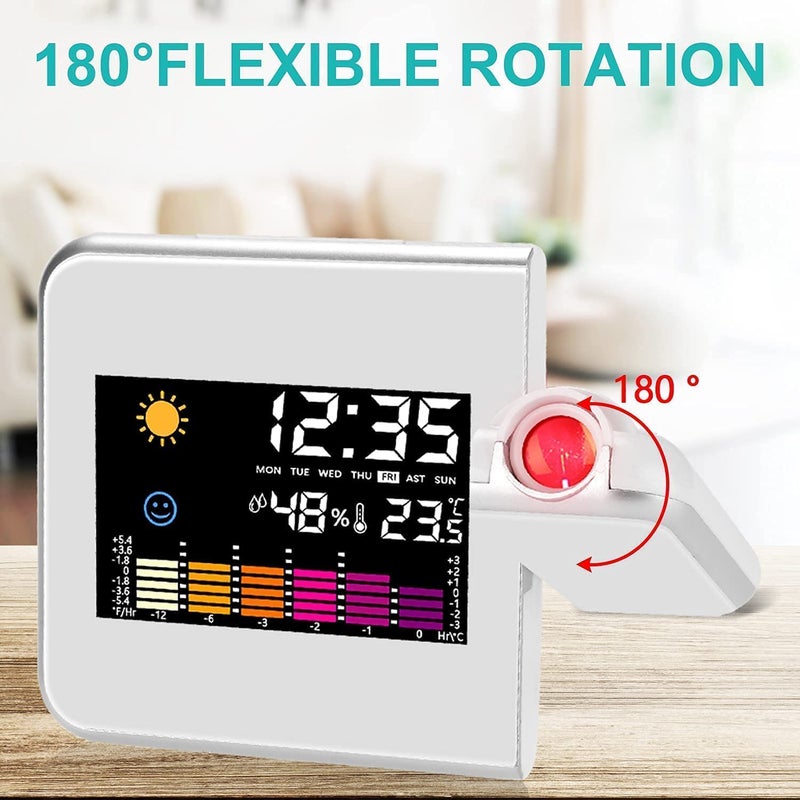 RANJIMA Projection Alarm Clock, Projector Clocks with LED Projection, Projector Alarm Clock for Bedroom, Digital Alarm Clock with USB Charging Port, Clock Projector with LCD Display for Bedroom Office - Image 4