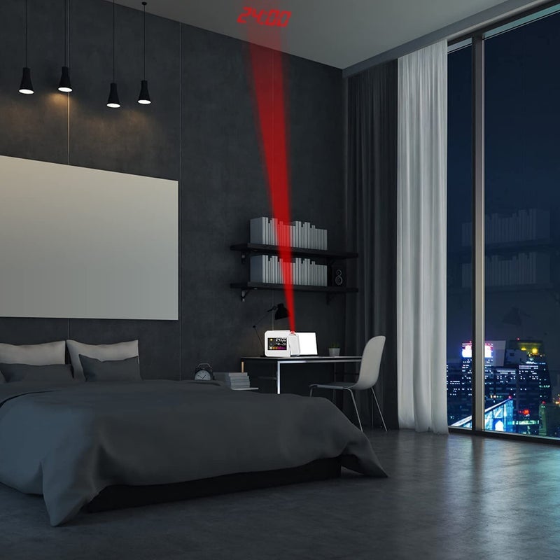 RANJIMA Projection Alarm Clock, Projector Clocks with LED Projection, Projector Alarm Clock for Bedroom, Digital Alarm Clock with USB Charging Port, Clock Projector with LCD Display for Bedroom Office - Image 2