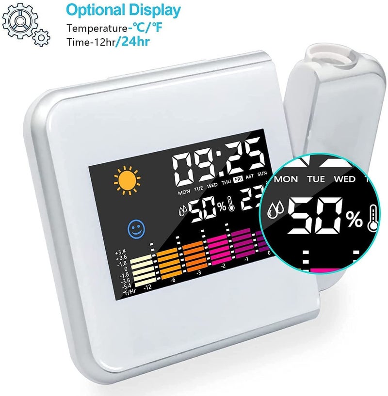 RANJIMA Projection Alarm Clock, Projector Clocks with LED Projection, Projector Alarm Clock for Bedroom, Digital Alarm Clock with USB Charging Port, Clock Projector with LCD Display for Bedroom Office - Image 3