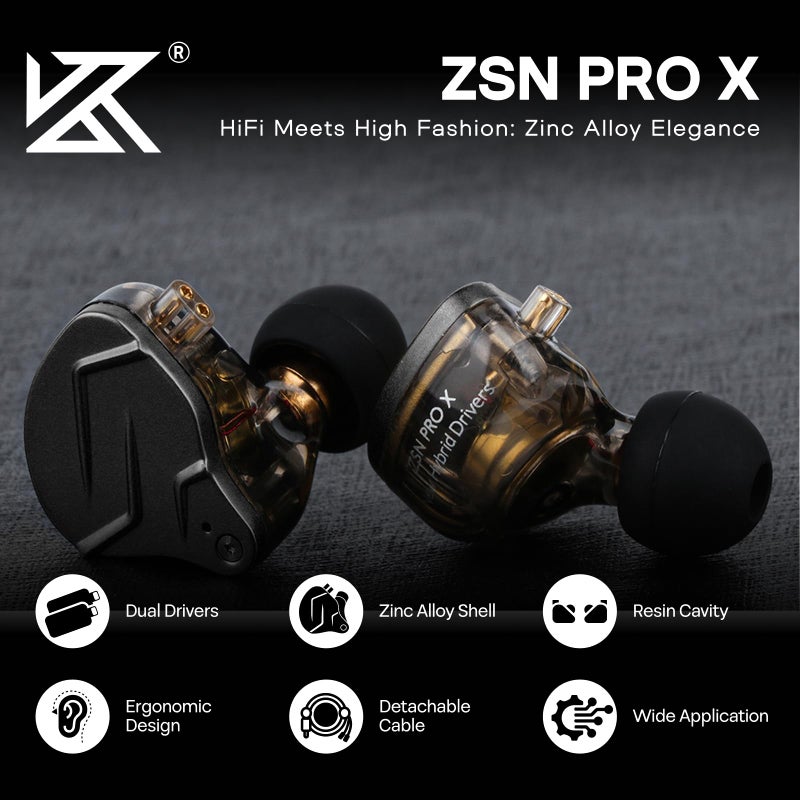 Linsoul KZ ZSN PRO X Dual Driver 1BA+1DD Hybrid Metal Earphones HiFi in-Ear Monitor with Detachable Recessed 2Pin Cable,Zinc Alloy Panel (Without Mic, Grey) - Image 2