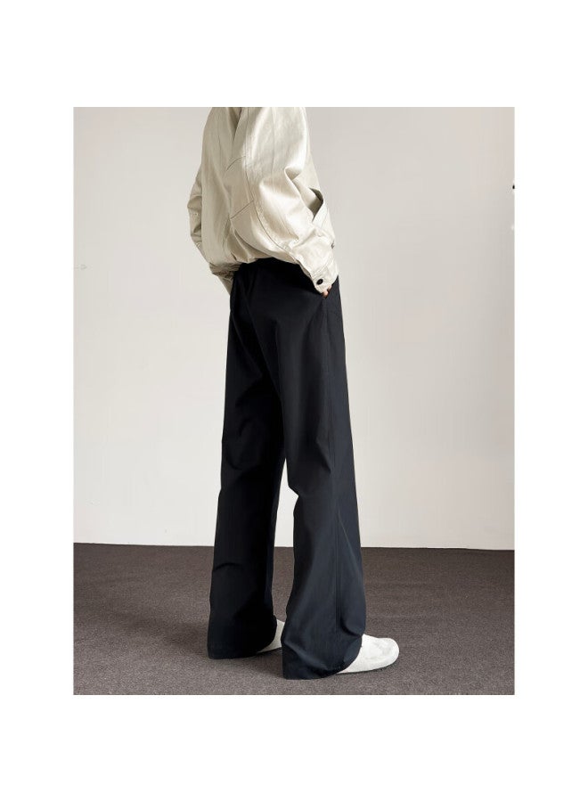 Poum American-style Draping Pants For Men, Spring And Autumn Loose-fit Quick-dry Simple Wide-leg Straight Trousers Hk24800 Black M - Image 3