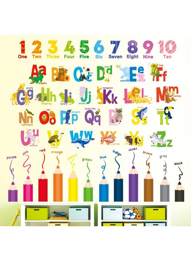 Decowall Sg3-2316 Alphabet Numbers And Colouring Pencils Wall Stickers Decals Classroom Kids Playroom Art Play Room Rainbow Abc Decorations Toddler Color Child Preschool Living Baby Girl Baby Boy - Image 2