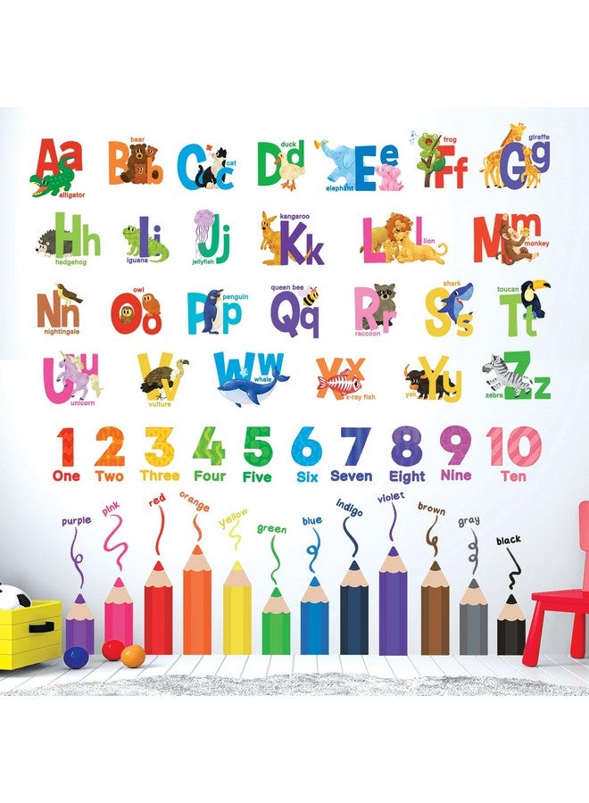 Decowall Sg3-2316 Alphabet Numbers And Colouring Pencils Wall Stickers Decals Classroom Kids Playroom Art Play Room Rainbow Abc Decorations Toddler Color Child Preschool Living Baby Girl Baby Boy - Image 1