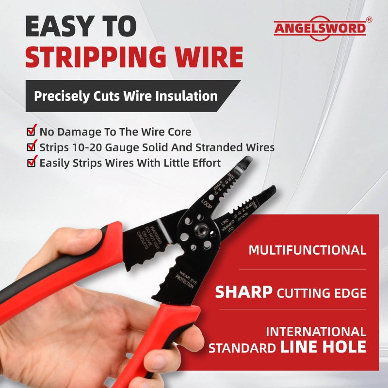 ANGELSWORD 8 inch Wire Stripper, Cable Stripper, Crimping Pliers, Wire Cutter, Wire Crimper, Multi-Function Hand Tool - Image 3