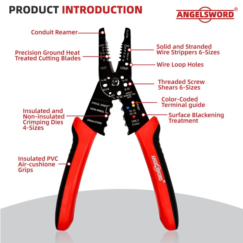 ANGELSWORD 8 inch Wire Stripper, Cable Stripper, Crimping Pliers, Wire Cutter, Wire Crimper, Multi-Function Hand Tool - Image 2